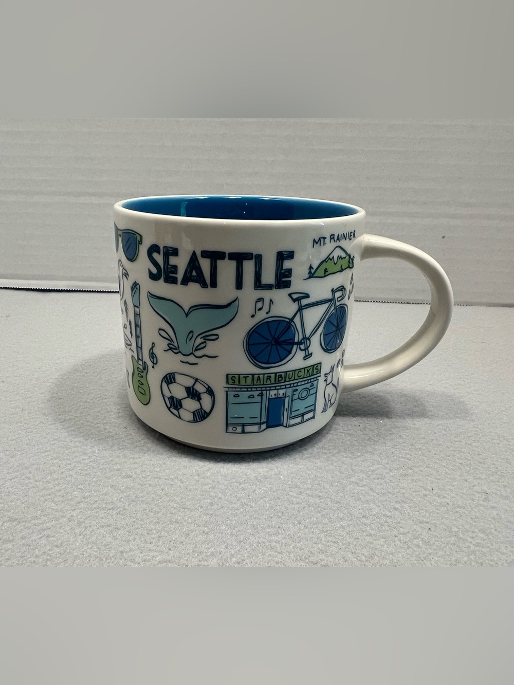 Starbucks Been There Series Seattle Mug 2023 Blue Interior White Green